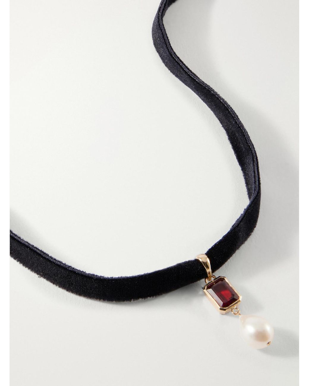 Loren Stewart Blue Crimson 14-Karat Garnet And Pearl Choker