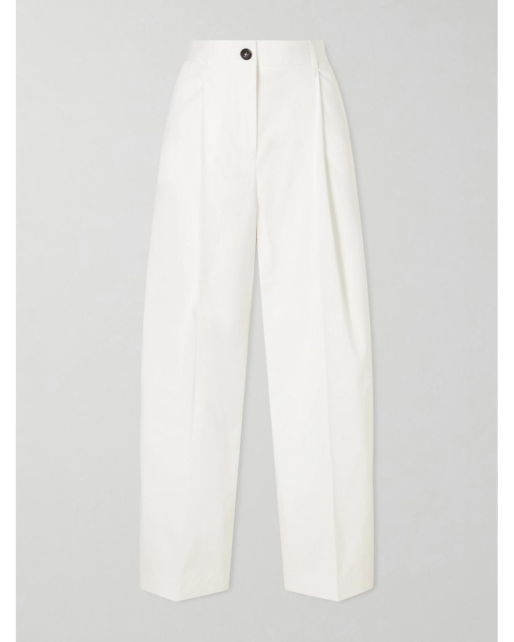 Totême White Pleated Cotton Wide-Leg Pants
