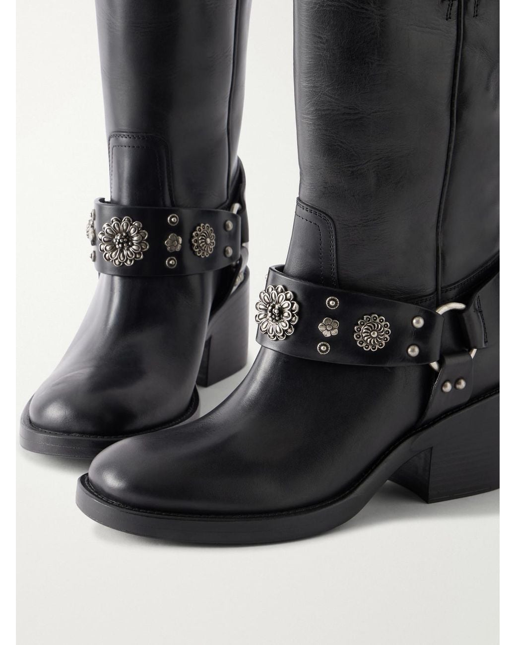 Chloé Black Dakota Stud-Embellished Leather Knee Boots