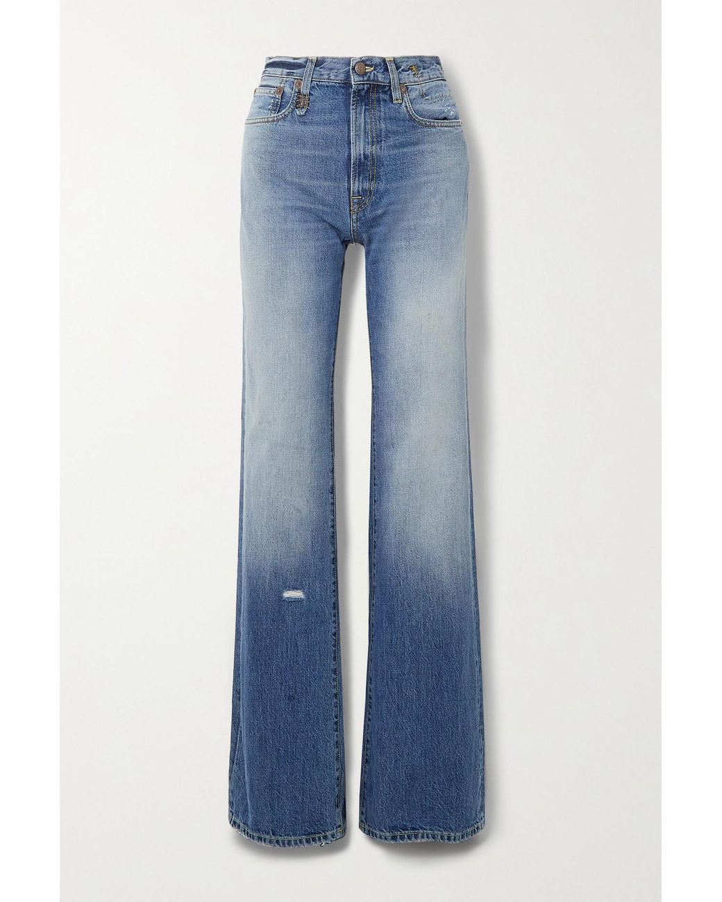 R13 Jane Distressed High-rise Wide-leg Jeans in Blue | Lyst