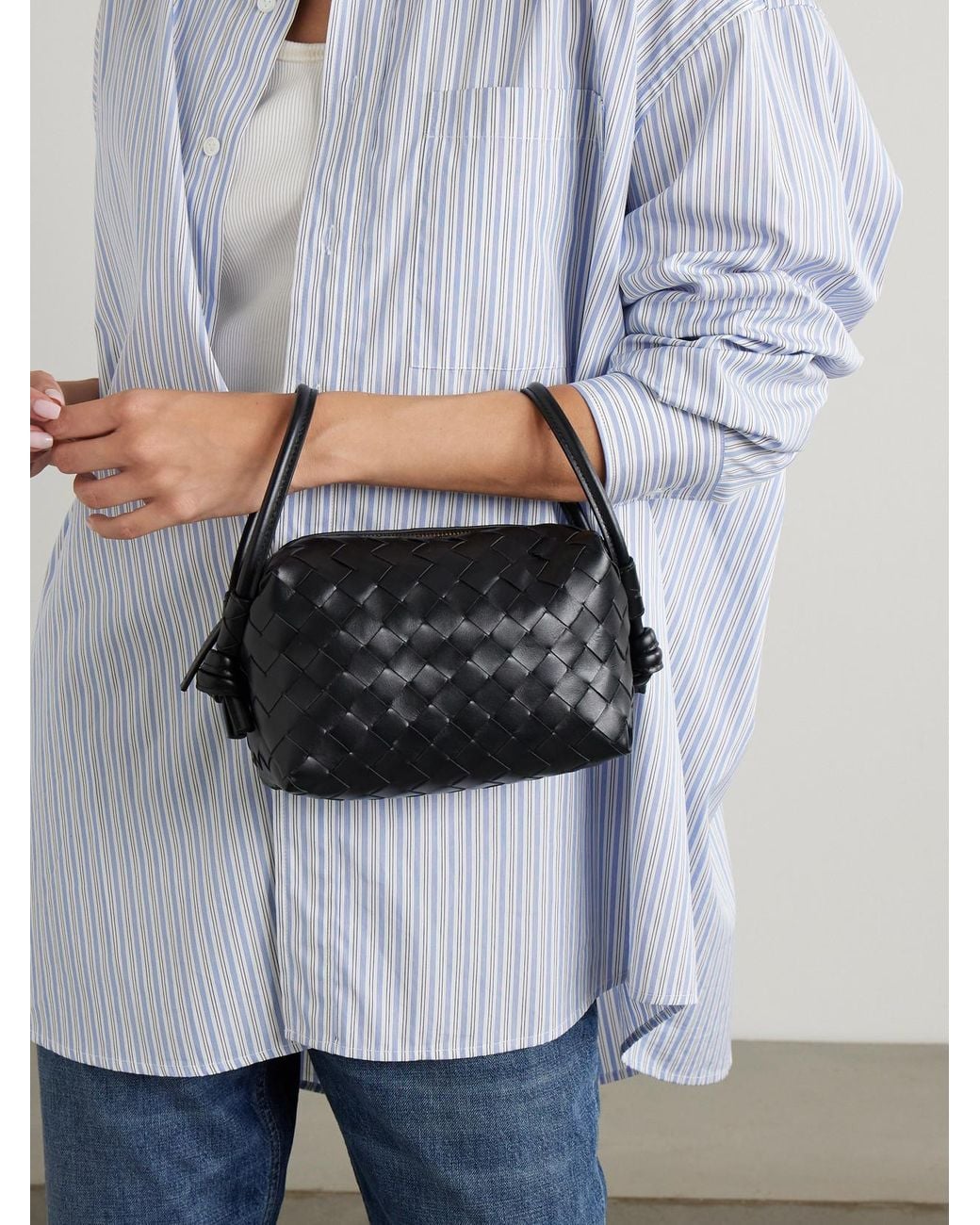 Bottega Veneta Black Avenue Small Intrecciato Leather Shoulder Bag