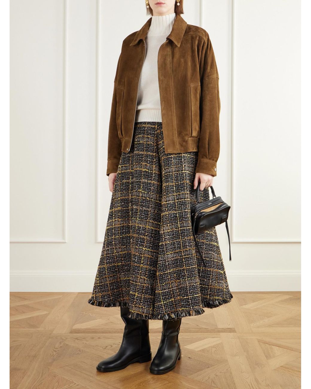 Altuzarra Multicolor Varda Fringe-Trimmed Tweed Midi Skirt