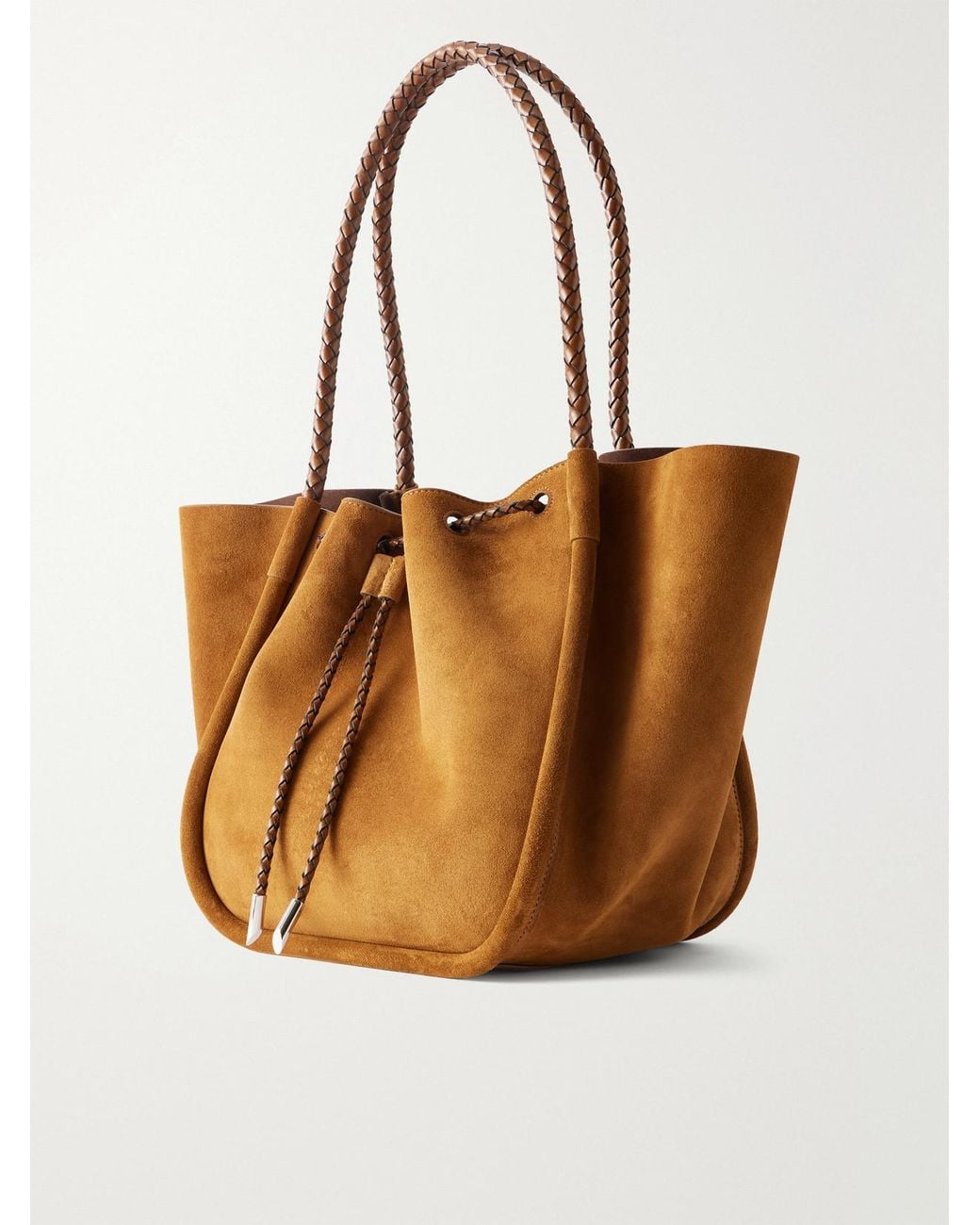 Proenza Schouler Brown Large Ruched Leather-Trimmed Suede Tote