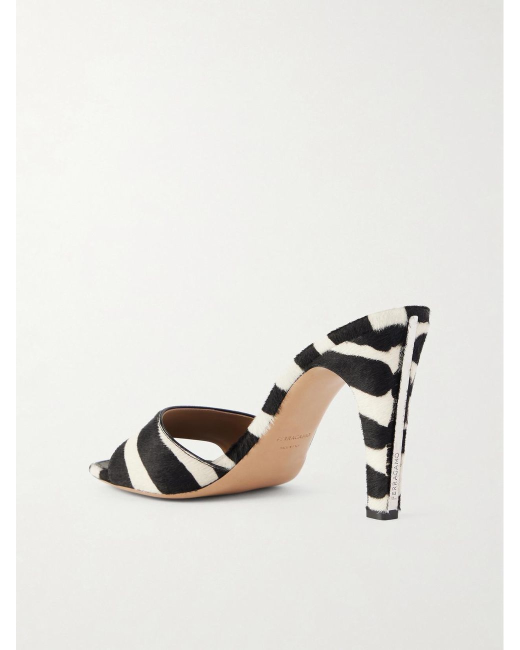 Ferragamo Natural Tatiana Zebra-Print Calf-Hair Mules