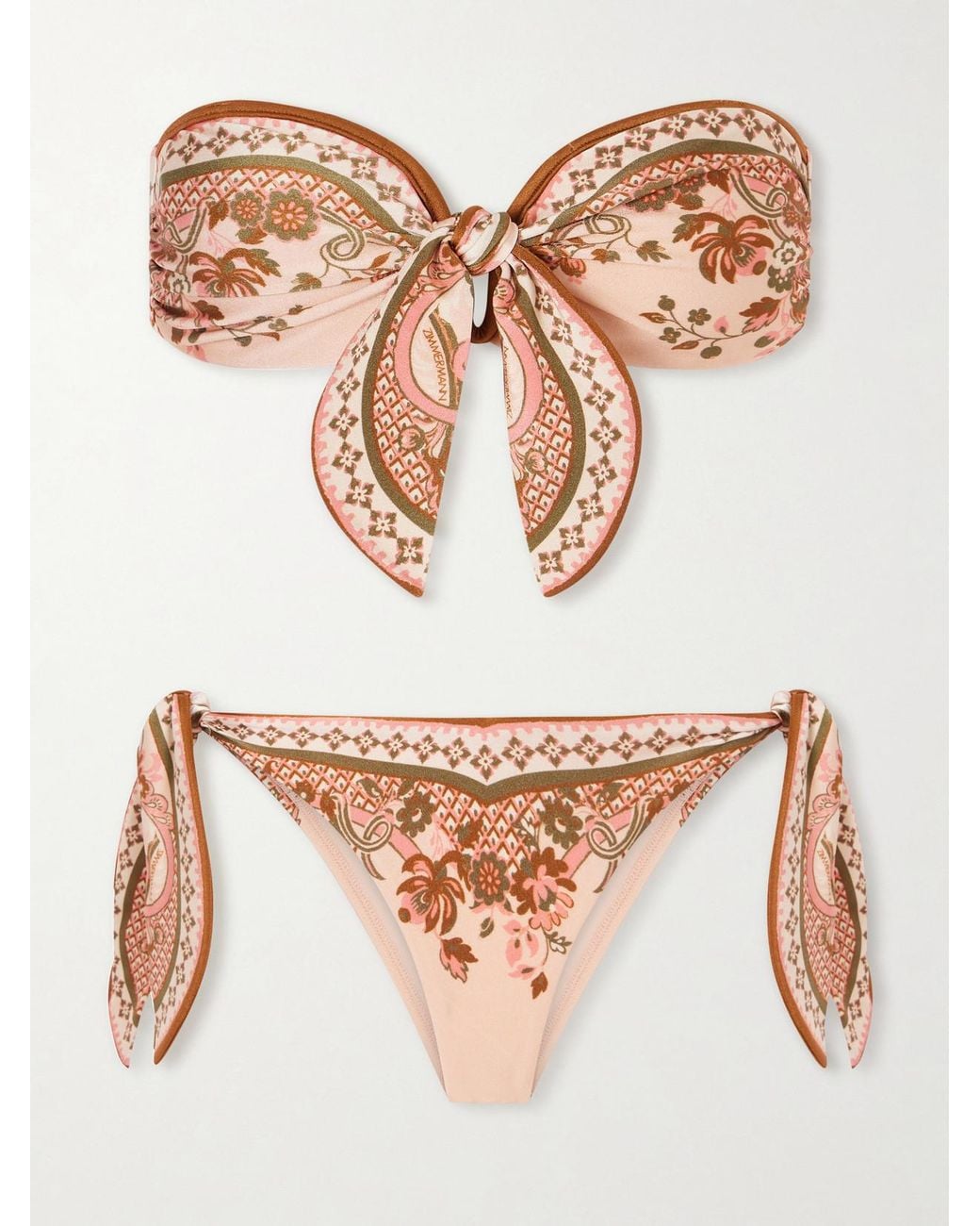 Zimmermann Brown Aster Strapless Knot-Detailed Printed Bikini