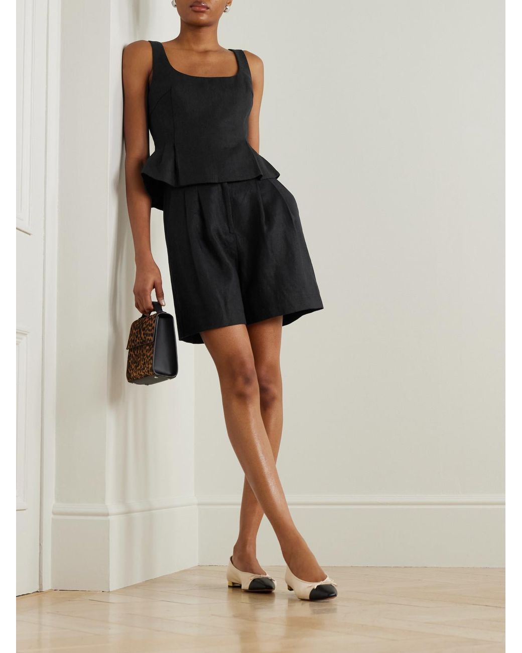 Posse Black Marchello Pleated Linen Shorts