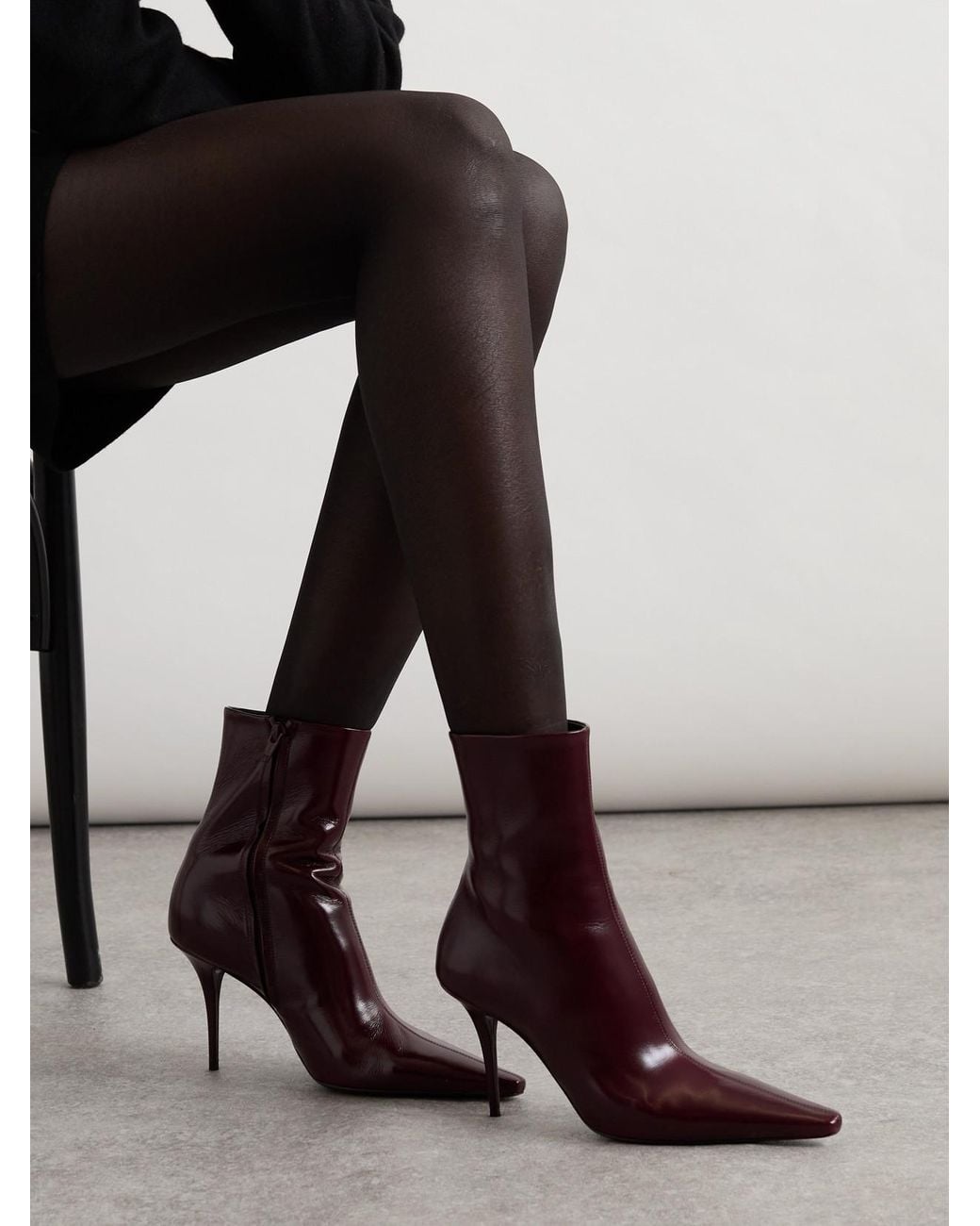 Saint Laurent Brown Ashley Polished-Leather Ankle Boots