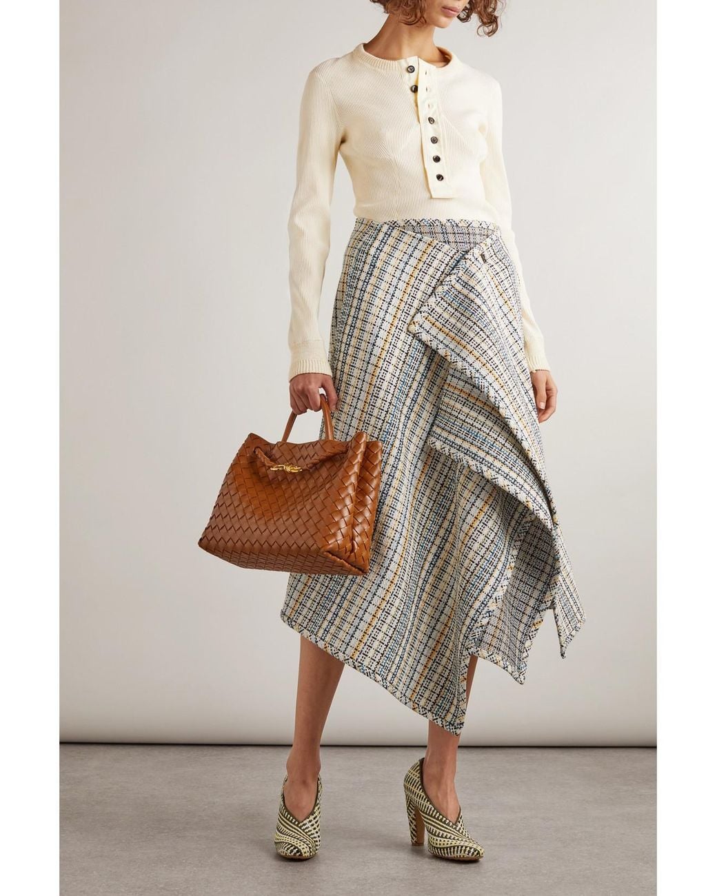 Bottega Veneta Natural Ribbed Stretch-Cotton Henley Top