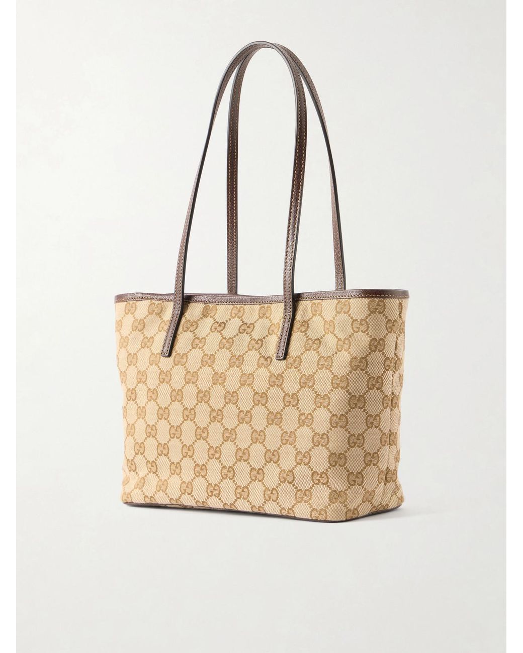 Gucci Natural Leather-Trimmed Coated Canvas-Jacquard Tote