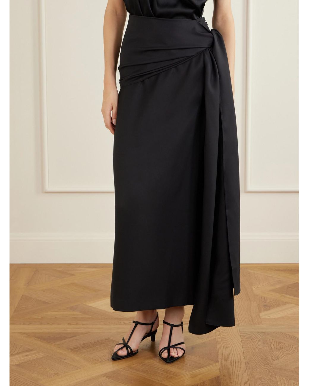 Heirlome Black Helena Silk-Twill Midi Skirt