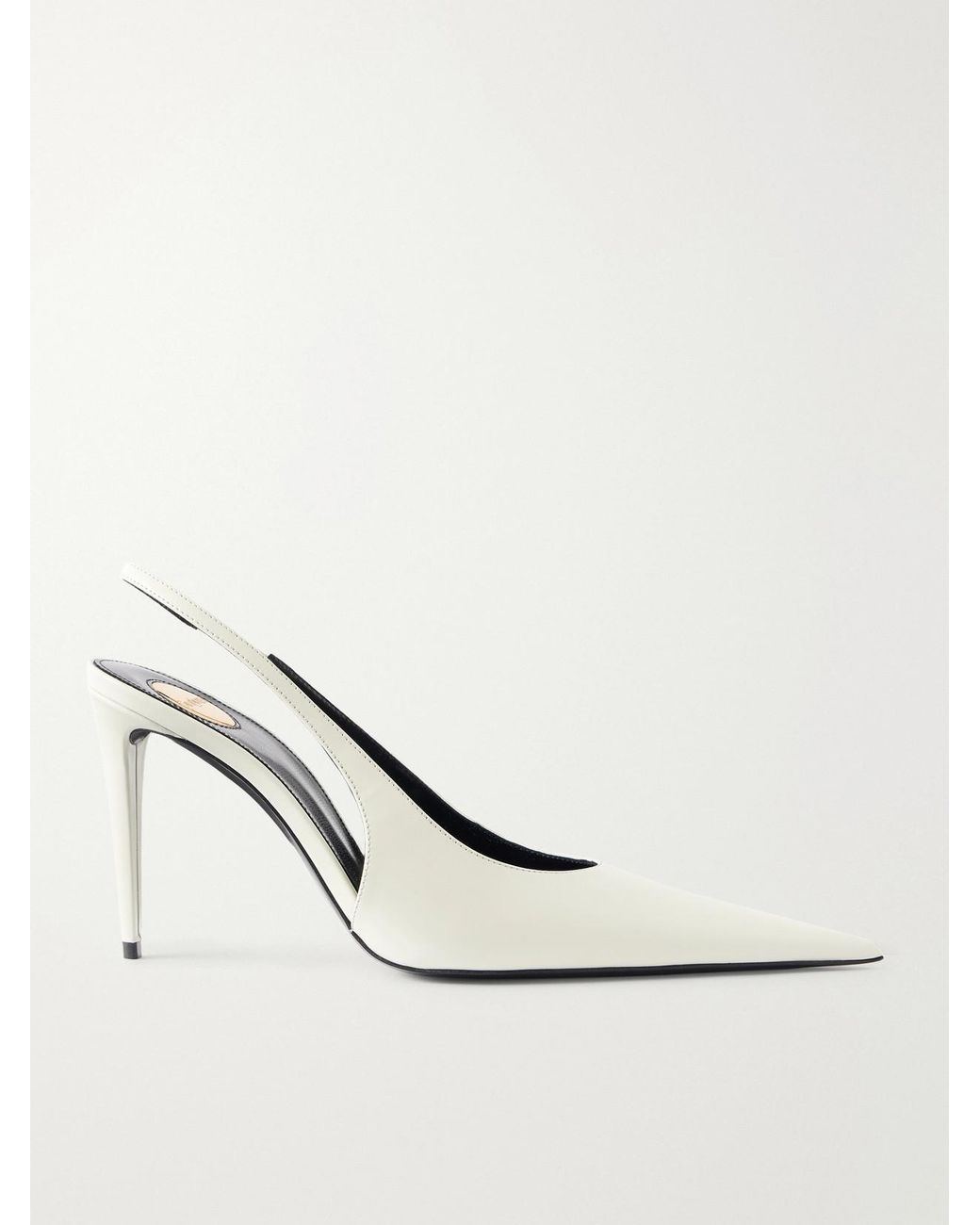 Saint Laurent White Guermantes Leather Slingback Pumps