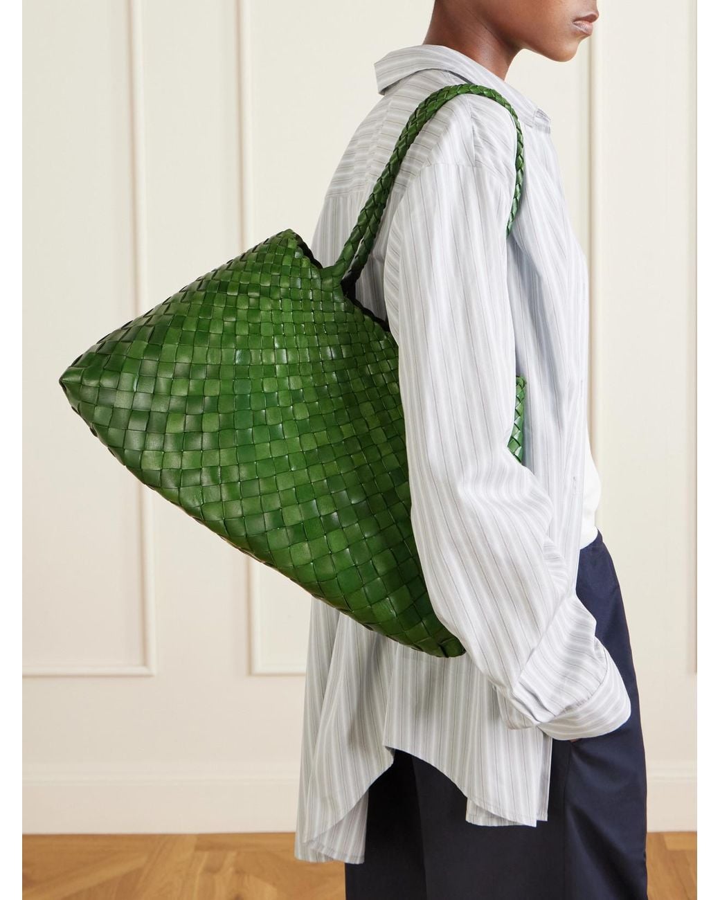 Dragon Diffusion Green Santa Croce Big Woven Leather Tote