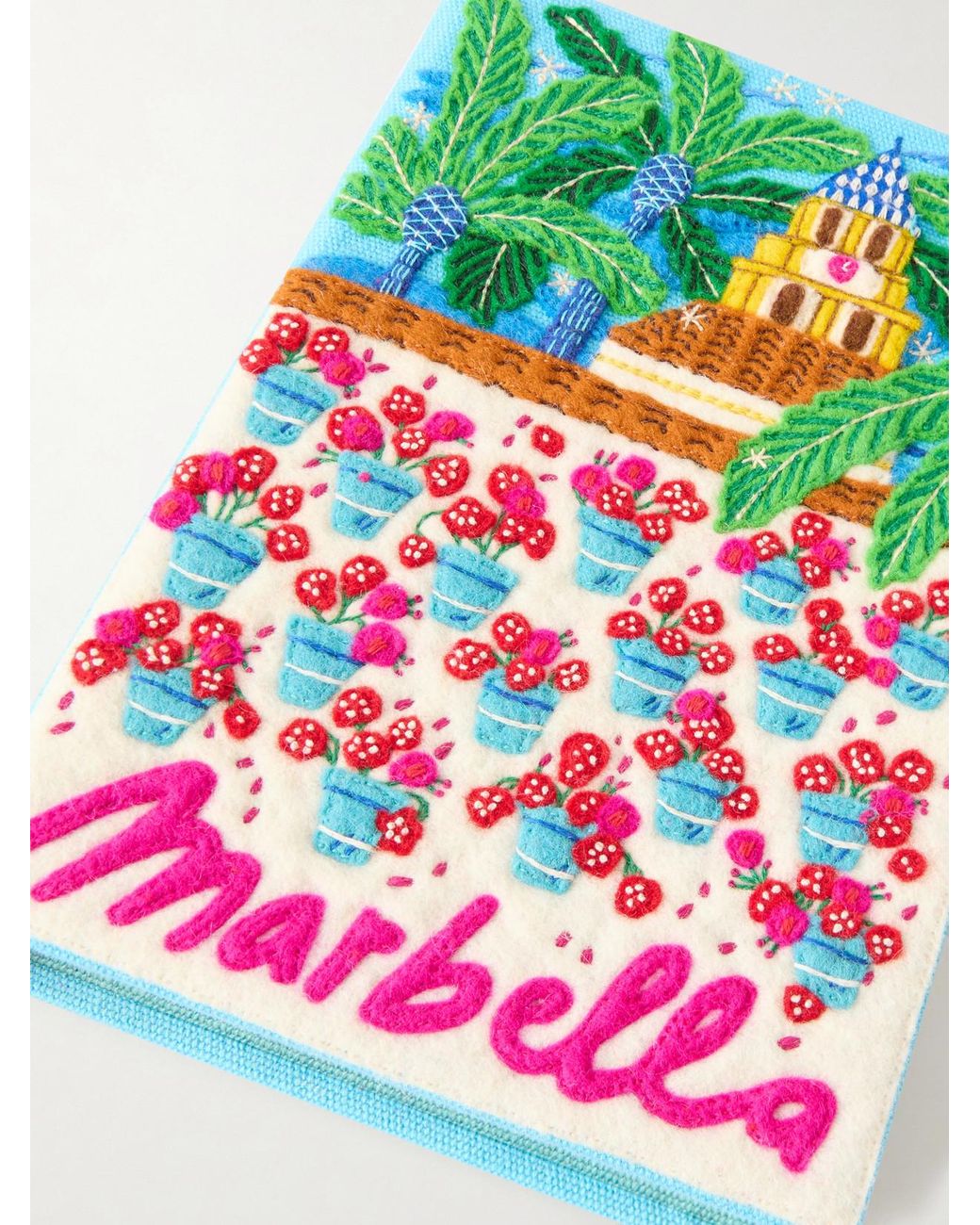 Olympia Le-Tan Pink Marbella Appliquéd Embroidered Canvas Clutch
