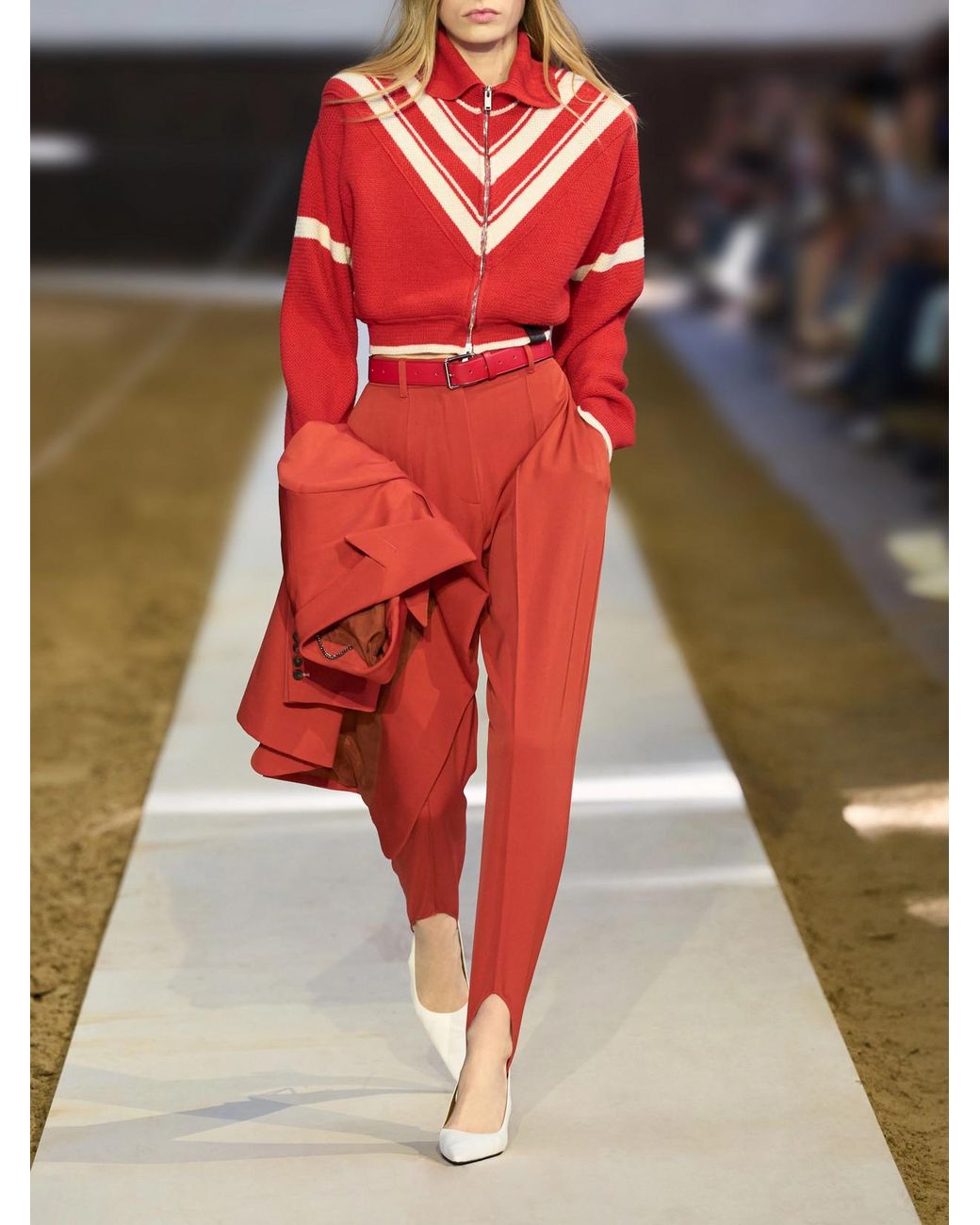 Stella McCartney Red Striped Wool Zip-Up Cardigan