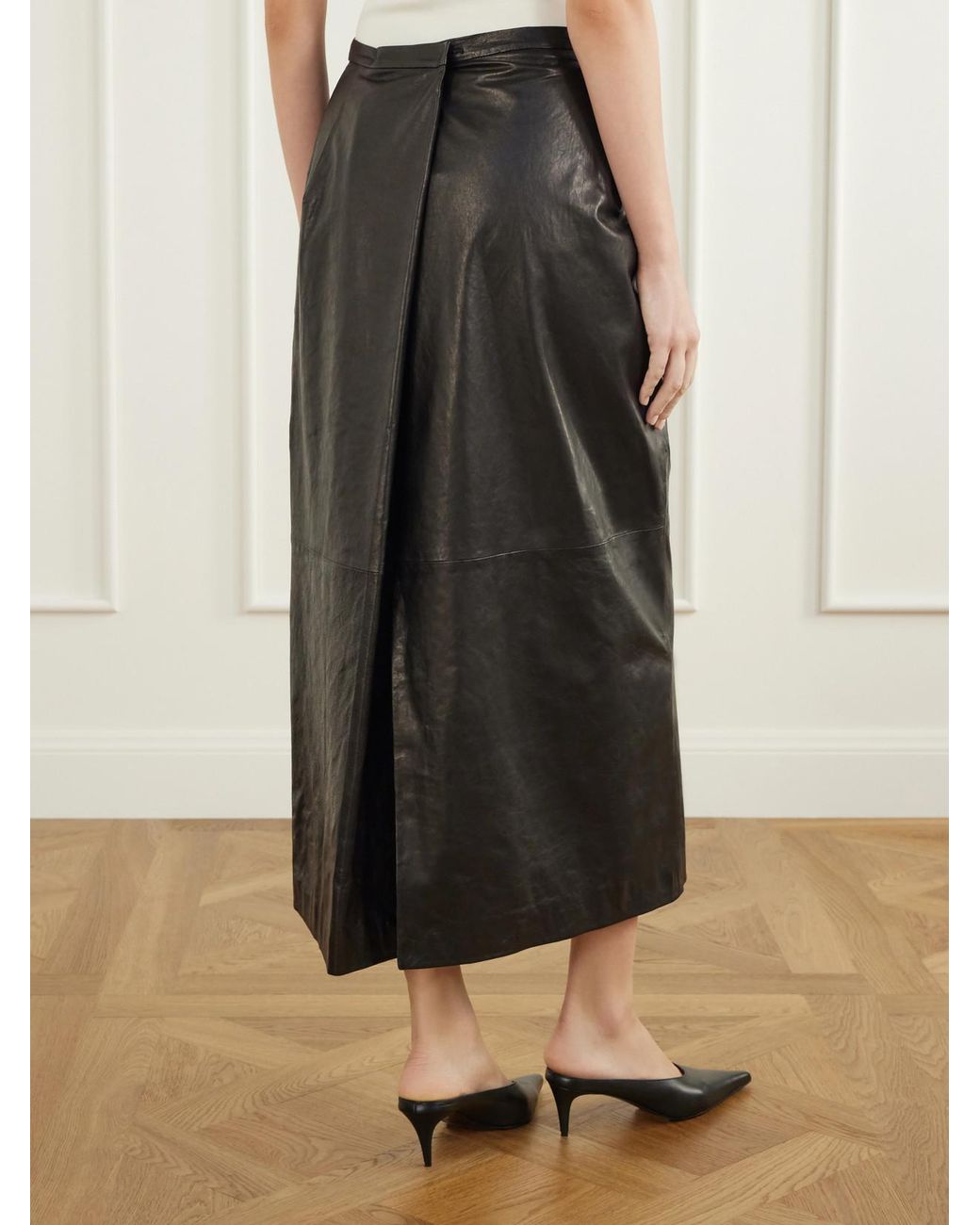 Magda Butrym Black Leather Midi Skirt