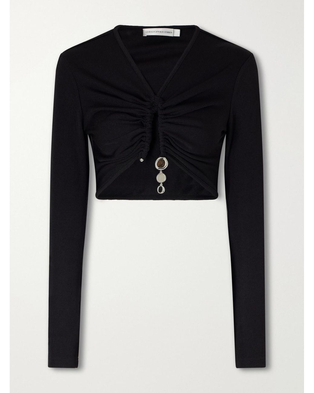 Christopher Esber Black Droplet Crystal-Embellished Ribbed Blouse