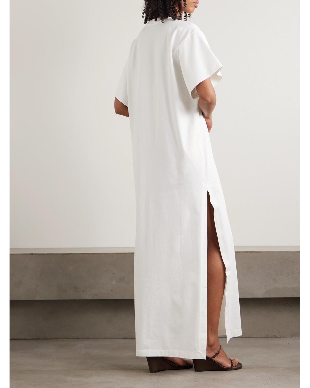 RÙADH White Braun Embroidered Organic Cotton-Jersey Maxi Dress
