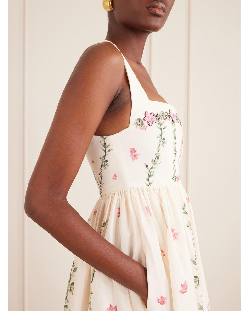 Agua Bendita Natural Barbara Floral-Printed Cotton Midi Dress