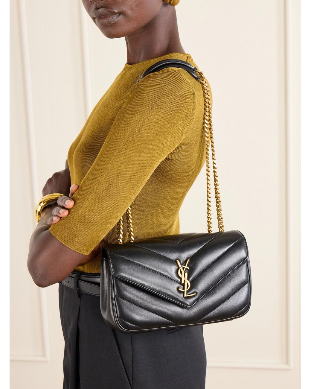 Saint Laurent Black Loulou Small Matelassé Leather Shoulder Bag