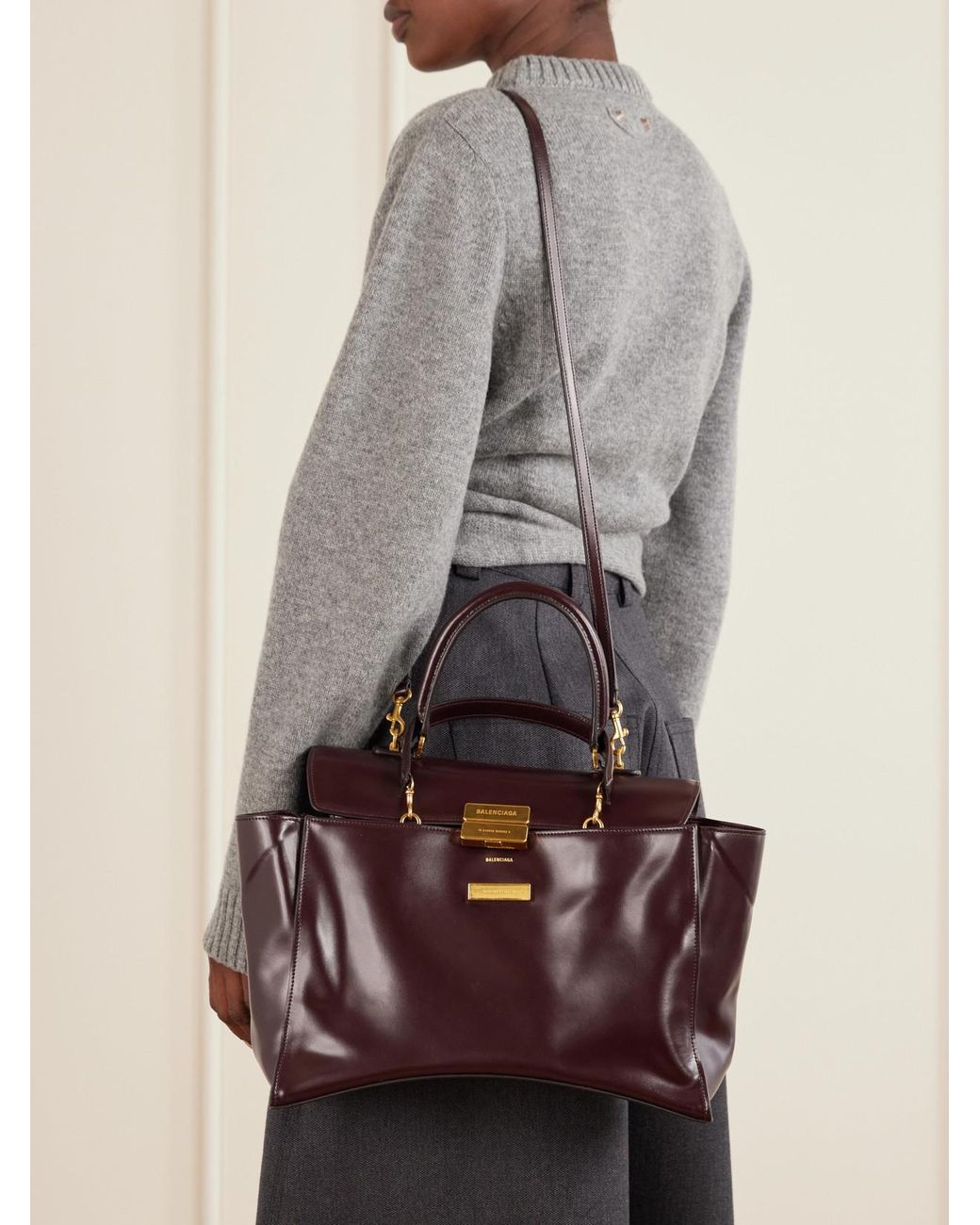 Balenciaga Purple Hourglass Avenue Medium Leather Top-Handle Bag