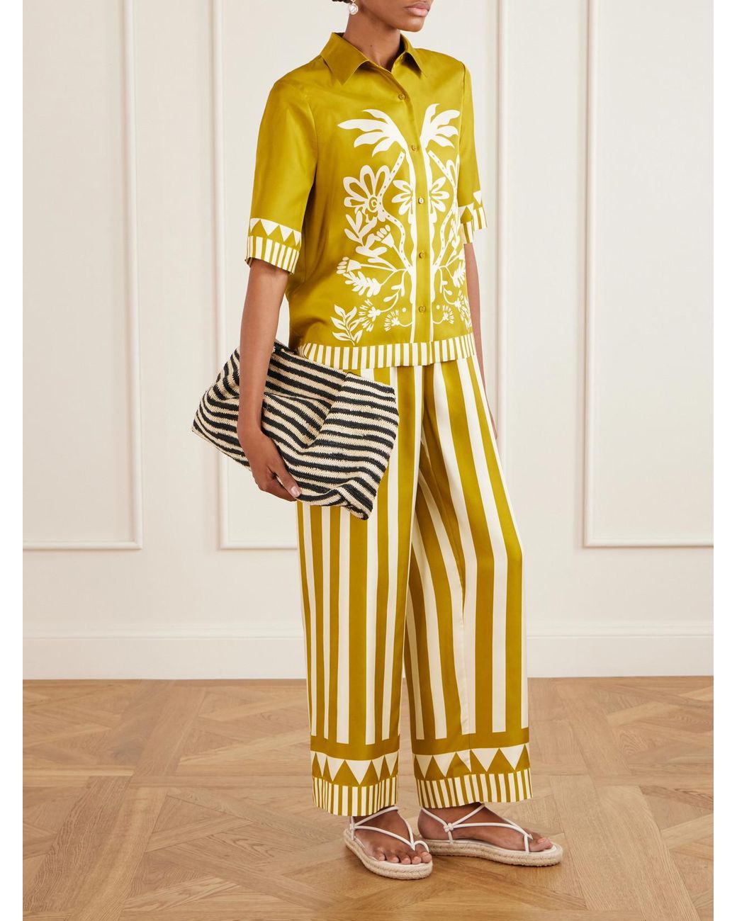 Eres Yellow Pacha Striped Silk-Twill Straight-Leg Pants