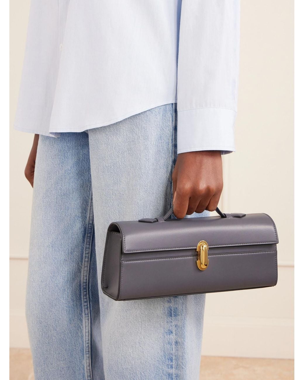 SAVETTE Blue Slim Symmetry Leather Top-Handle Bag