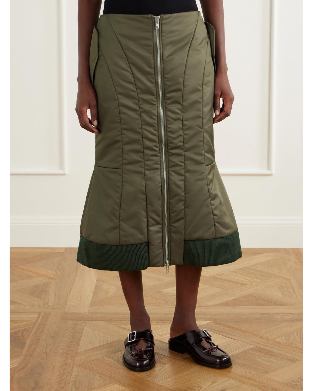 Simone Rocha Green Satin Midi Skirt