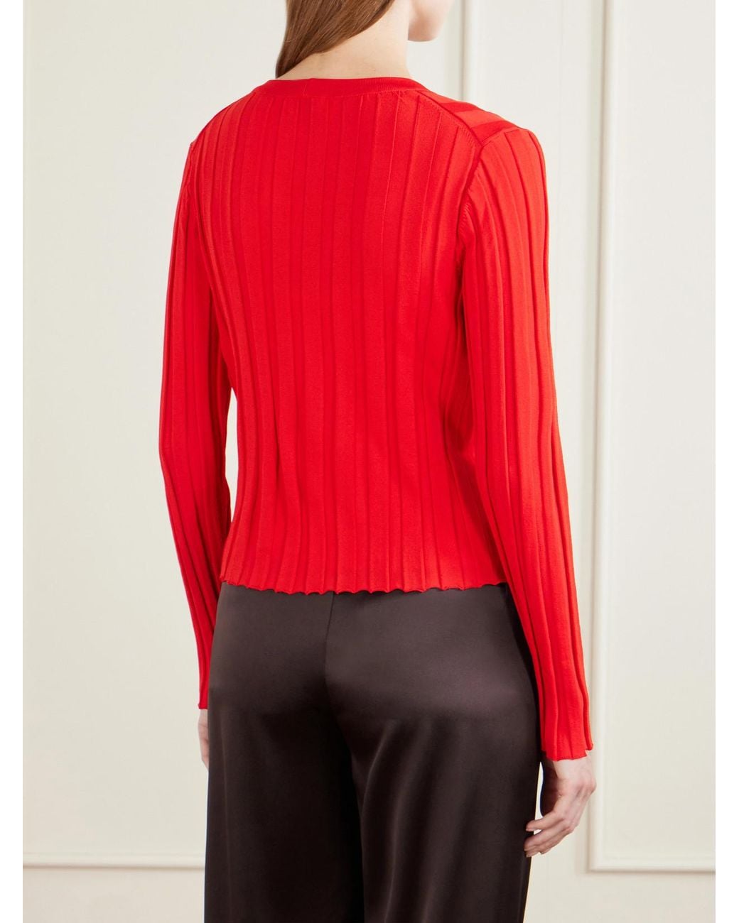Staud Red Ezra Ribbed Jersey Cardigan