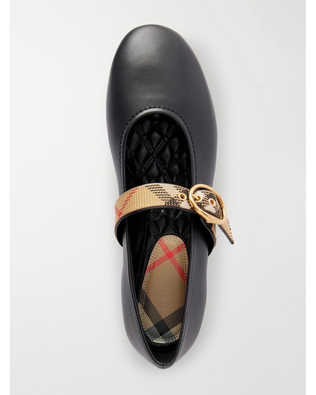 Burberry White Robin Check Strap Mary Jane Ballet Flats