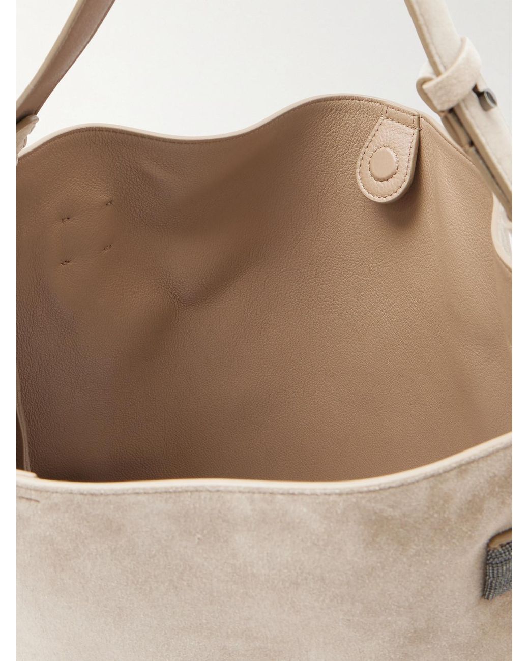 Brunello Cucinelli Natural Bead-Embellished Suede Shoulder Bag