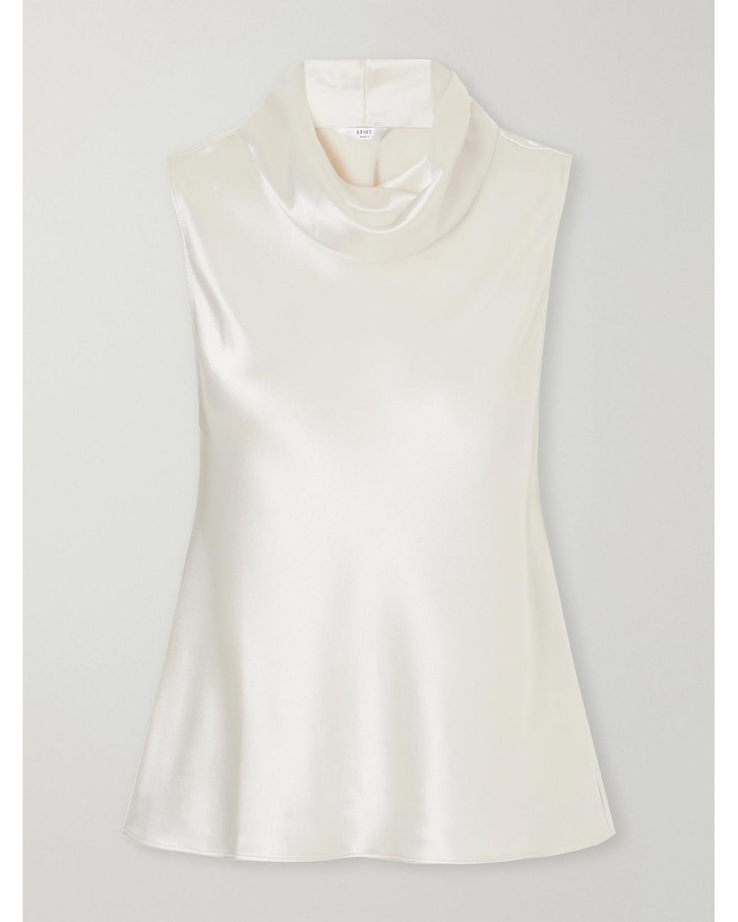 Leset White Barb Draped Satin Blouse