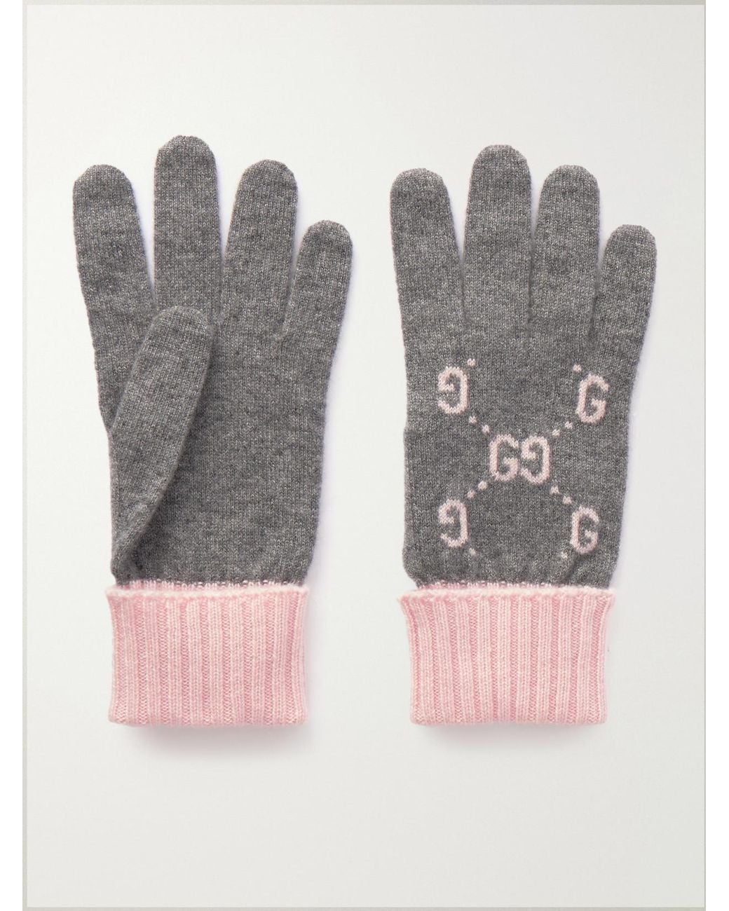 Gucci Gray Jacquard-Knit Cashmere Gloves