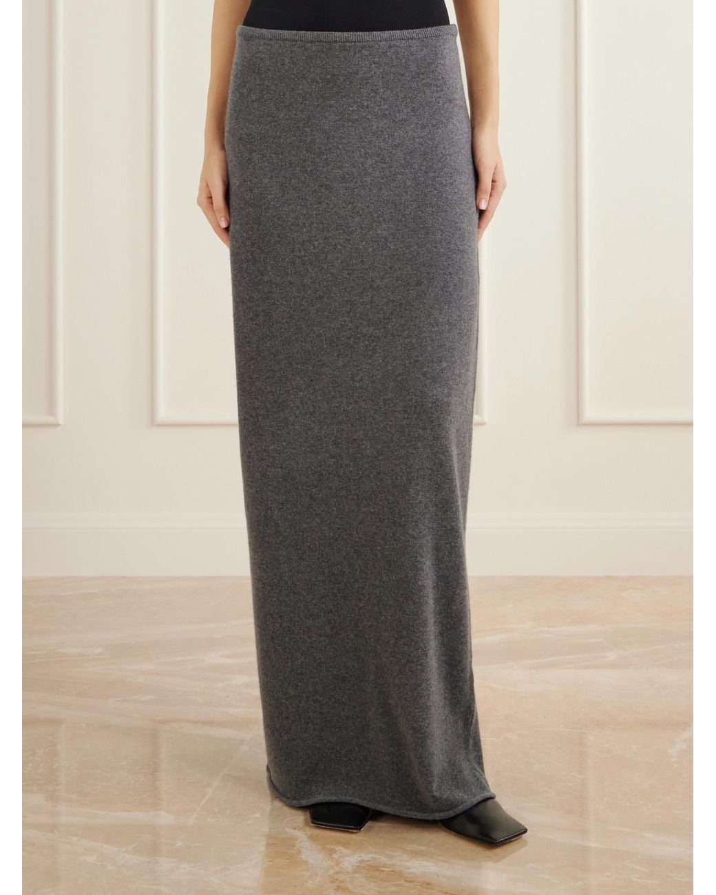 Colleen Allen Gray Merino Wool Knitted Maxi Skirt