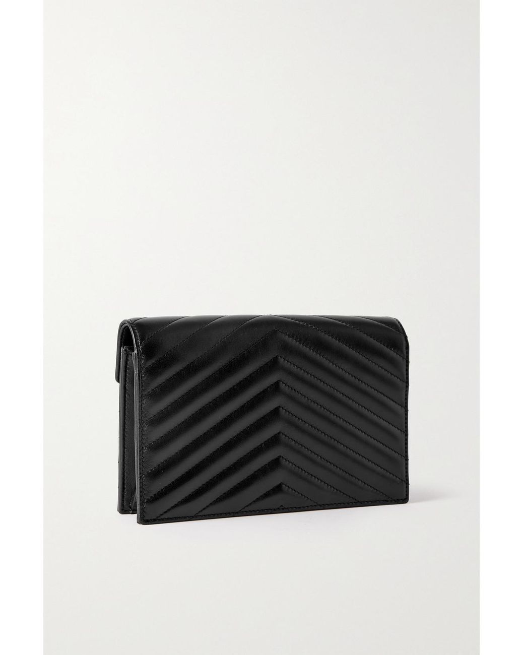 Saint Laurent Black Cassandre Mini Matelassé Leather Chain Wallet