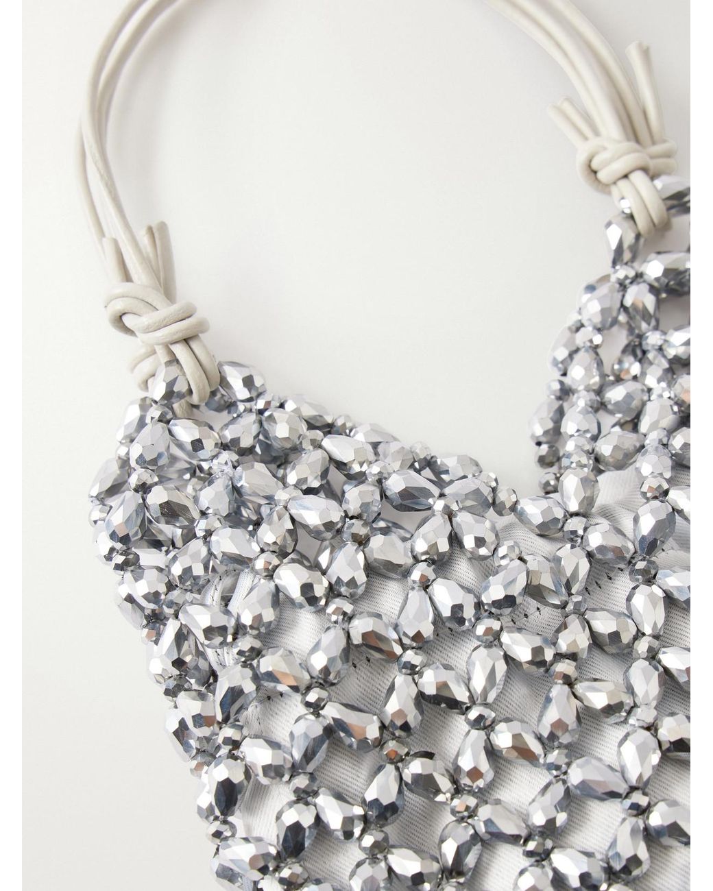 Staud White Kelly Leather-Trimmed Embellished Satin Shoulder Bag