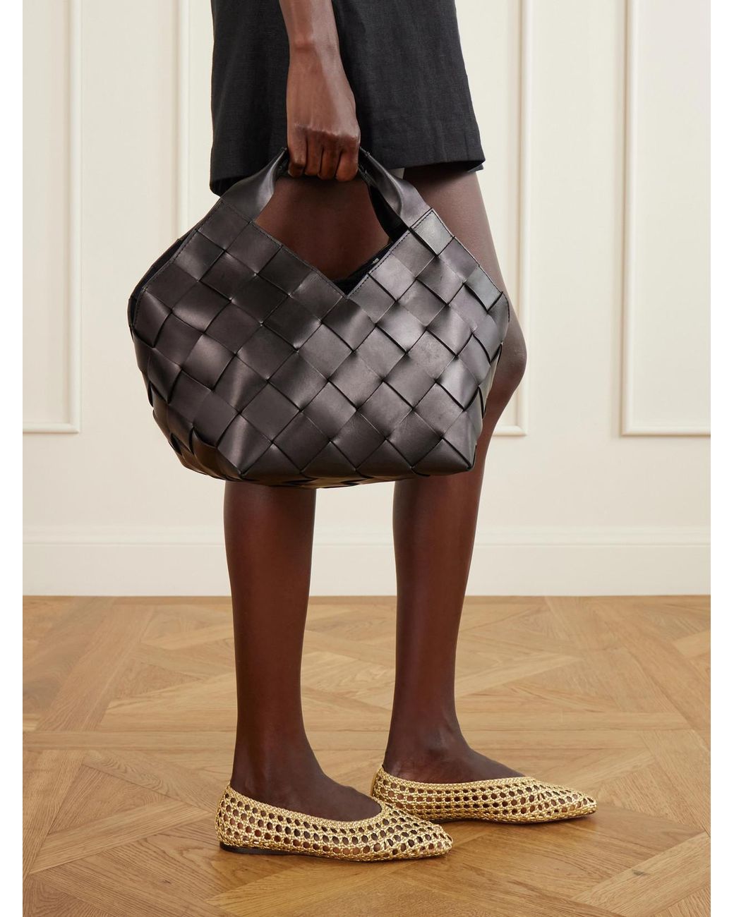 Dragon Diffusion Black Castello Woven Leather Tote