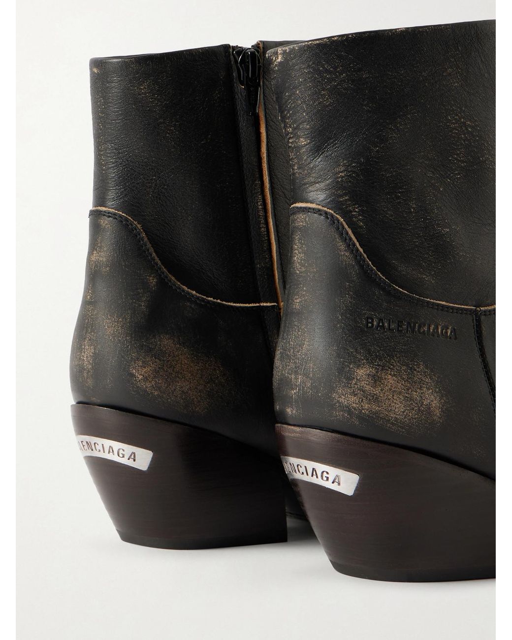 Balenciaga Black Memphis Distressed Leather Cowboy Boots