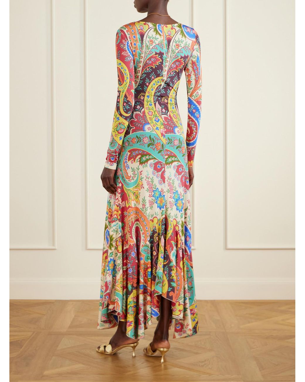 Etro White Ruffled Paisley-Print Jersey Maxi Dress
