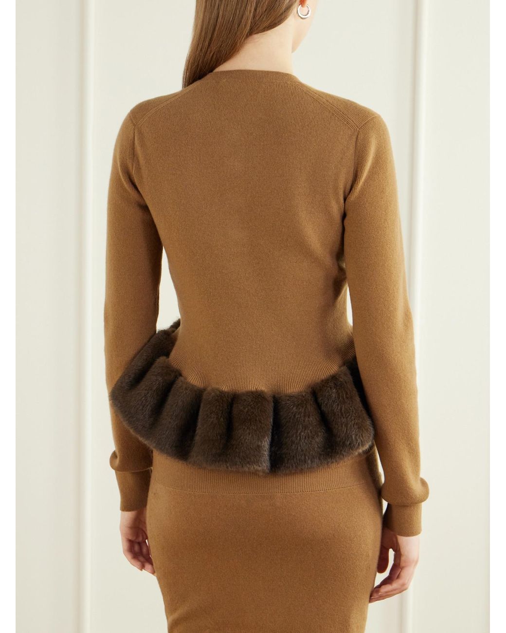 Stella McCartney Brown Shearling-Trim Wool-Blend Cardigan