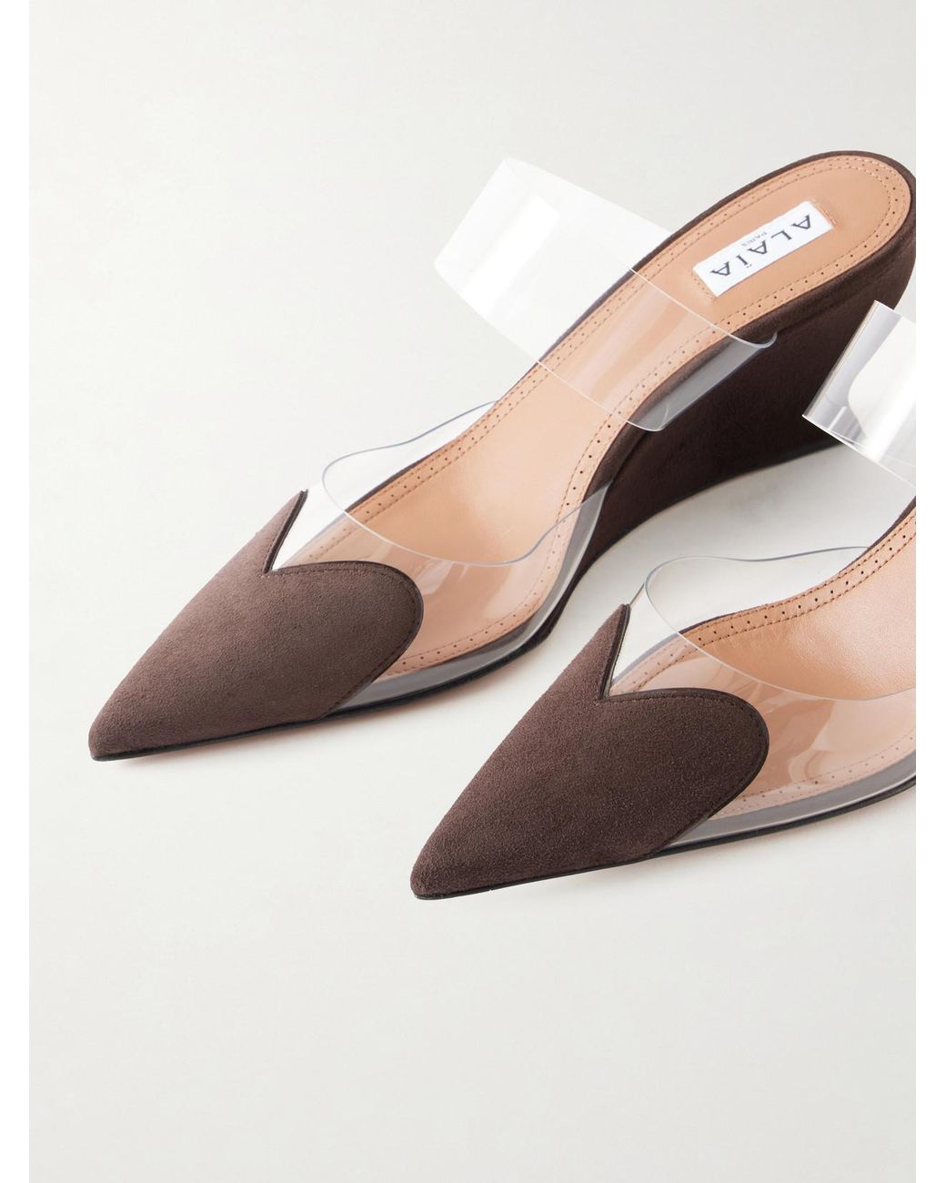Alaïa Brown Le Coeur 60 Suede And Pvc Wedge Mules