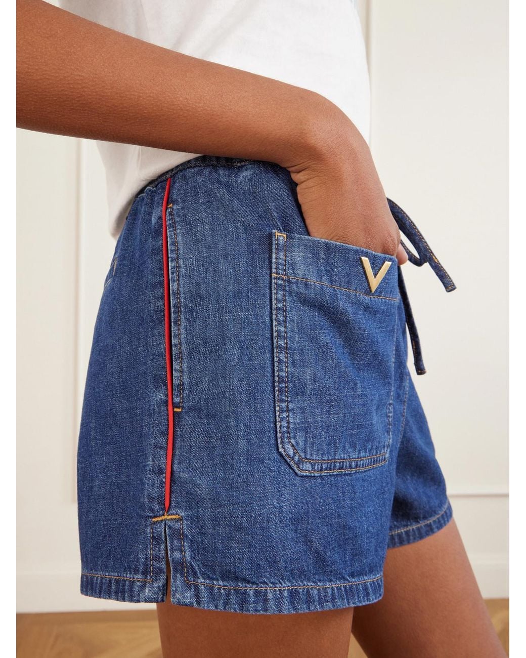 Valentino Garavani Blue Embellished Denim Shorts
