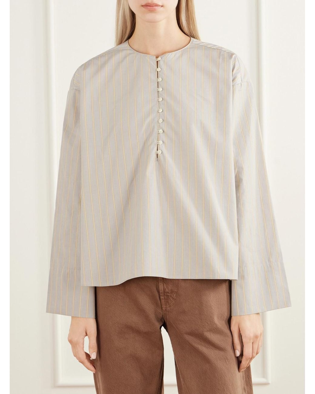 Kallmeyer Natural Marguerite Striped Cotton-Poplin Blouse