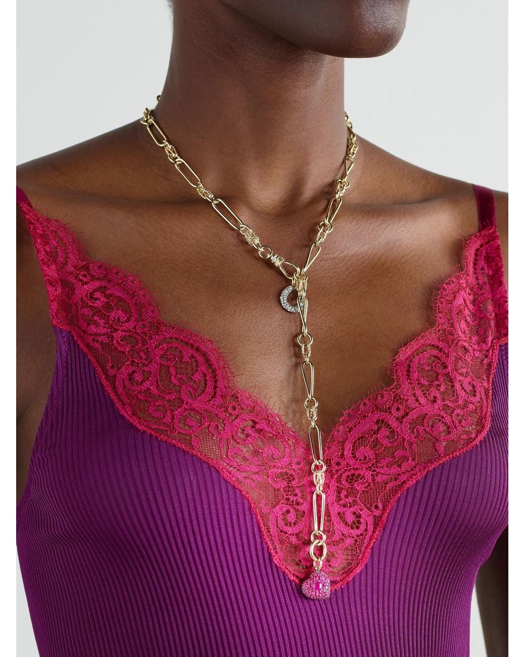 Lucy Delius Natural Twisted Chain, Horseshoe And Heart Convertible 14-Karat, Rhodium-Plated, Ruby And Diamond Necklace