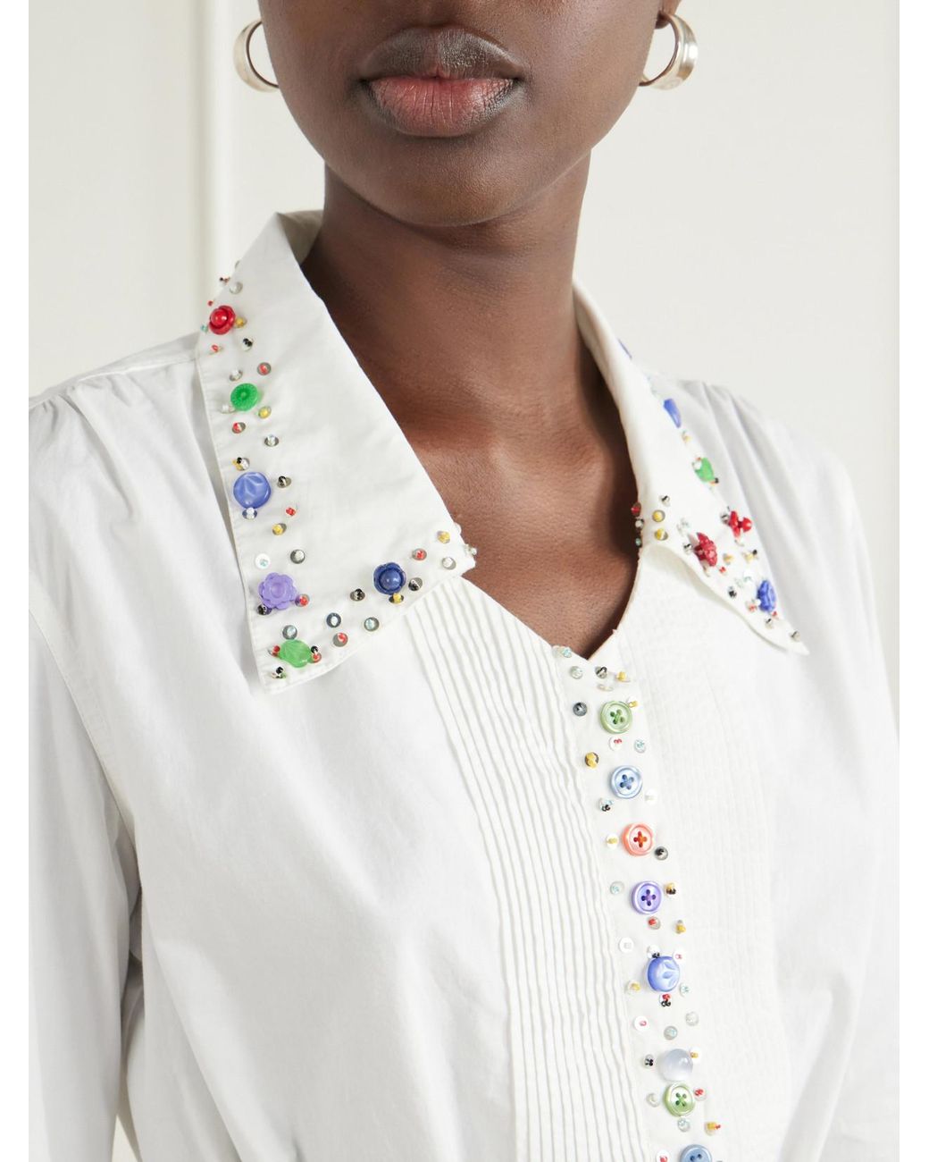 Bode Natural Button Jar Embellished Cotton Blouse
