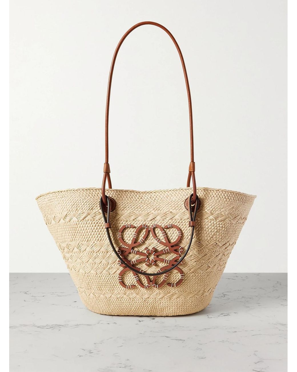 Loewe Paula's Ibiza Anagram Medium Leather-Trimmed Woven Raffia Tote in ...
