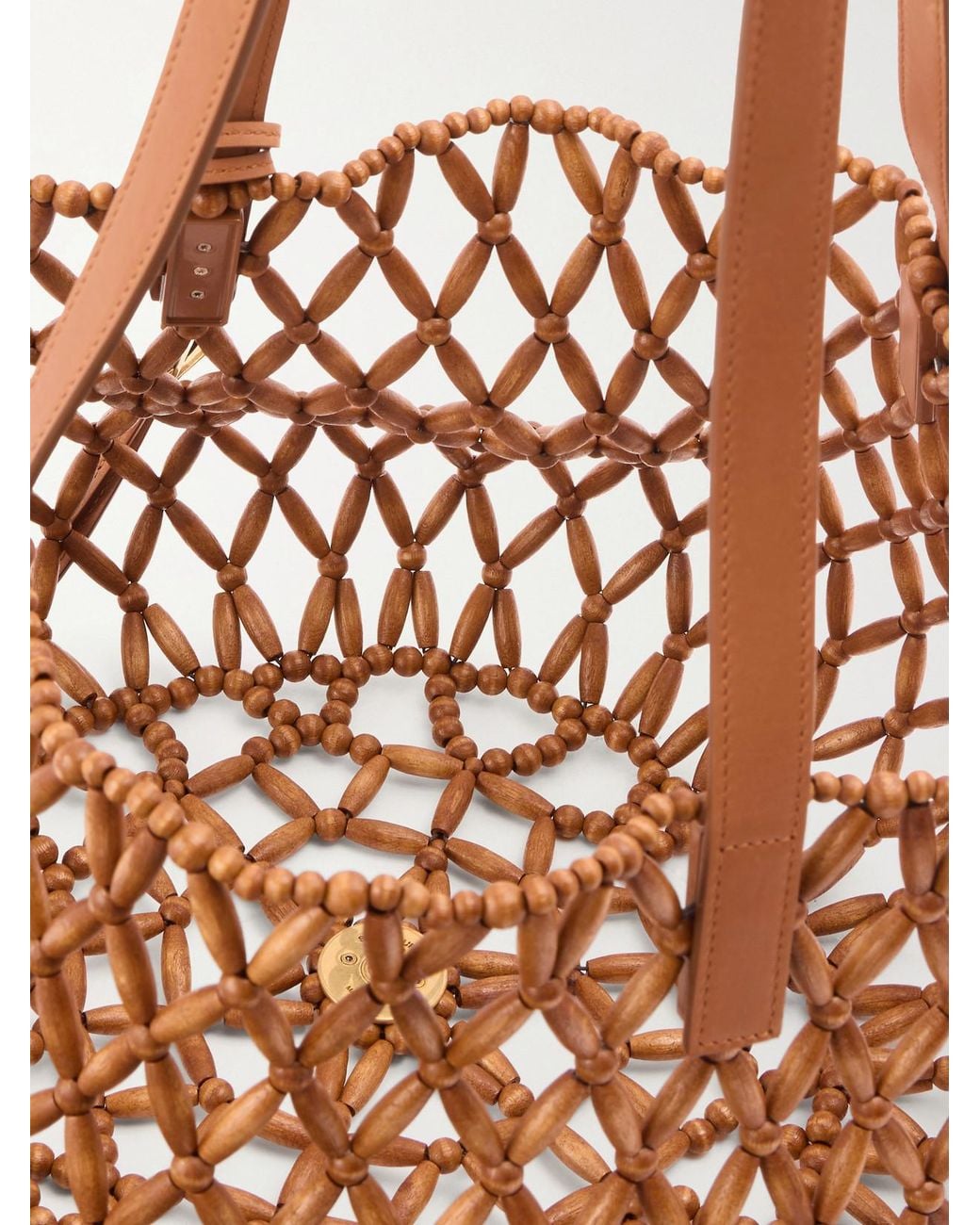 Saint Laurent Pink Panier Small Leather-Trimmed Beaded Wood Tote