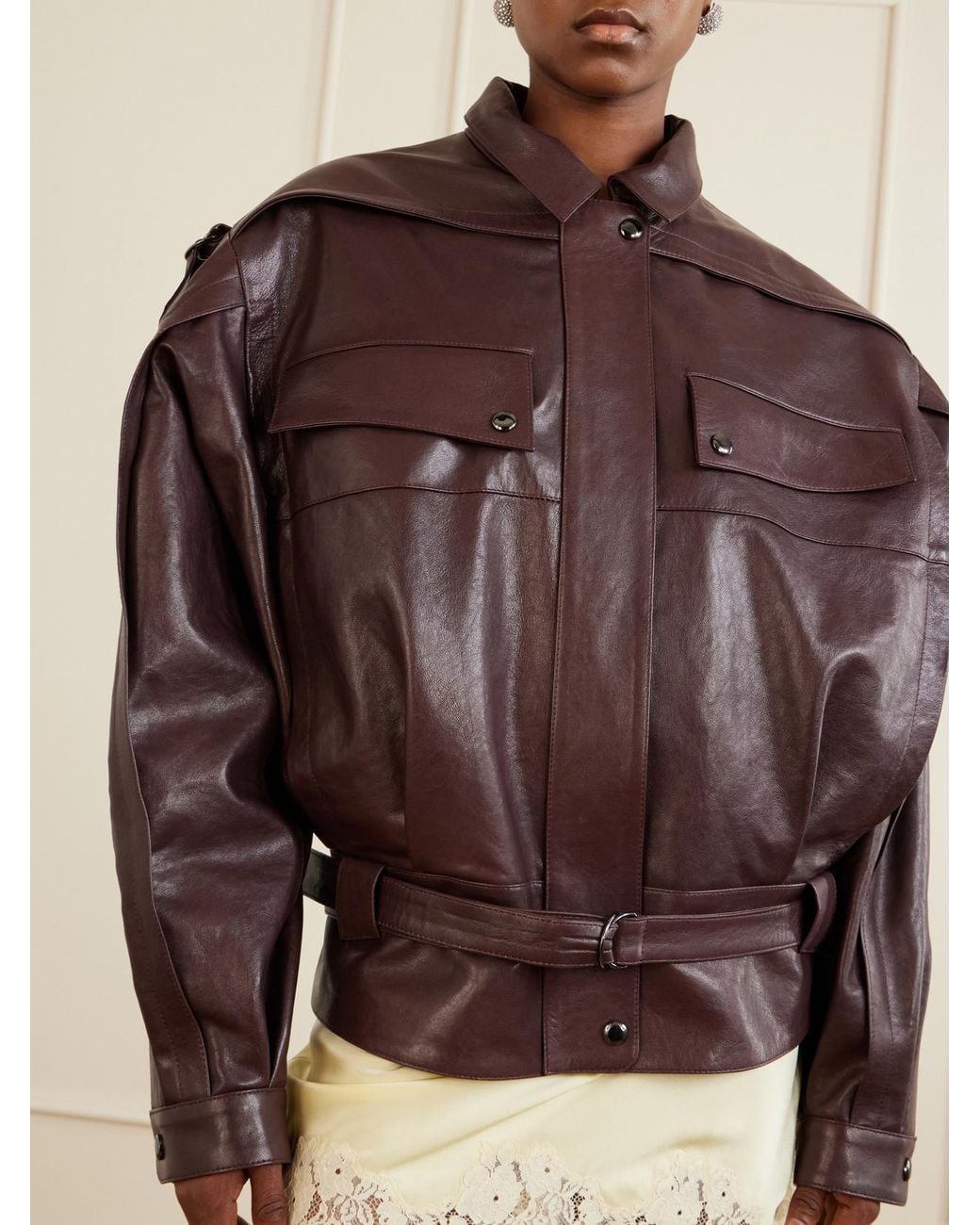 Magda Butrym Brown Belted Leather Biker Jacket