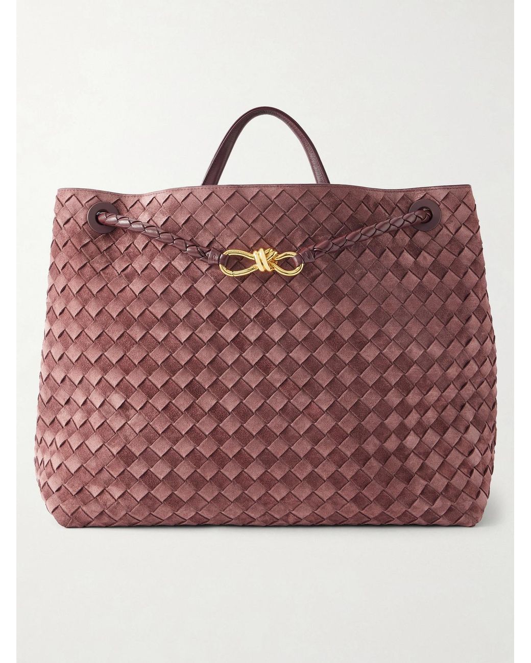Bottega Veneta Red Andiamo Large Intrecciato Leather-Trimmed Suede Tote