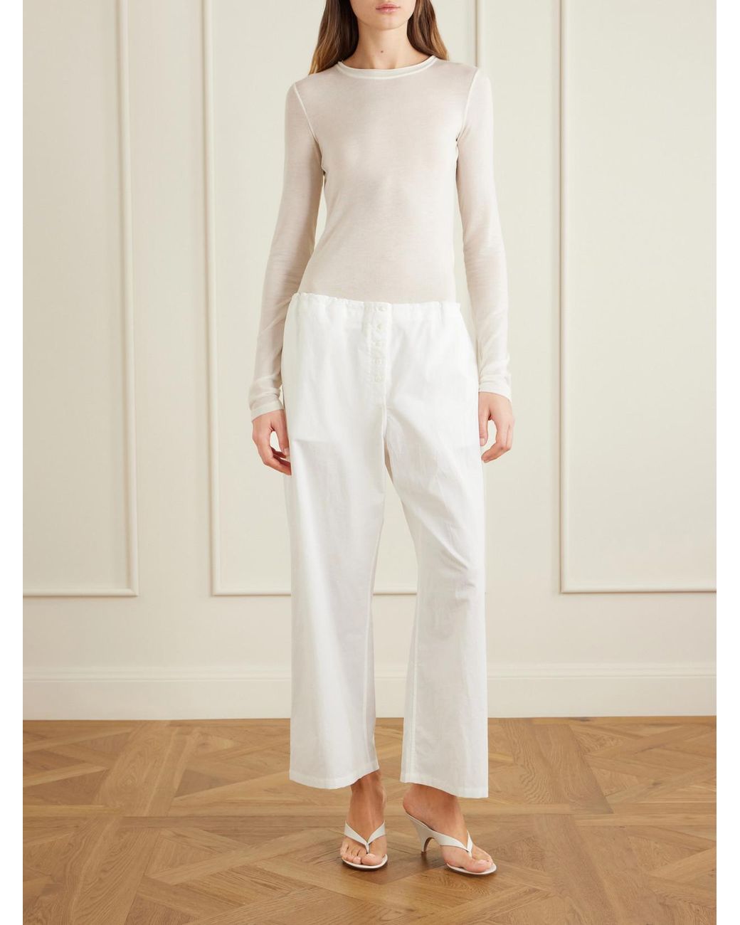 Colleen Allen White Cotton-Voile Wide-Leg Pants