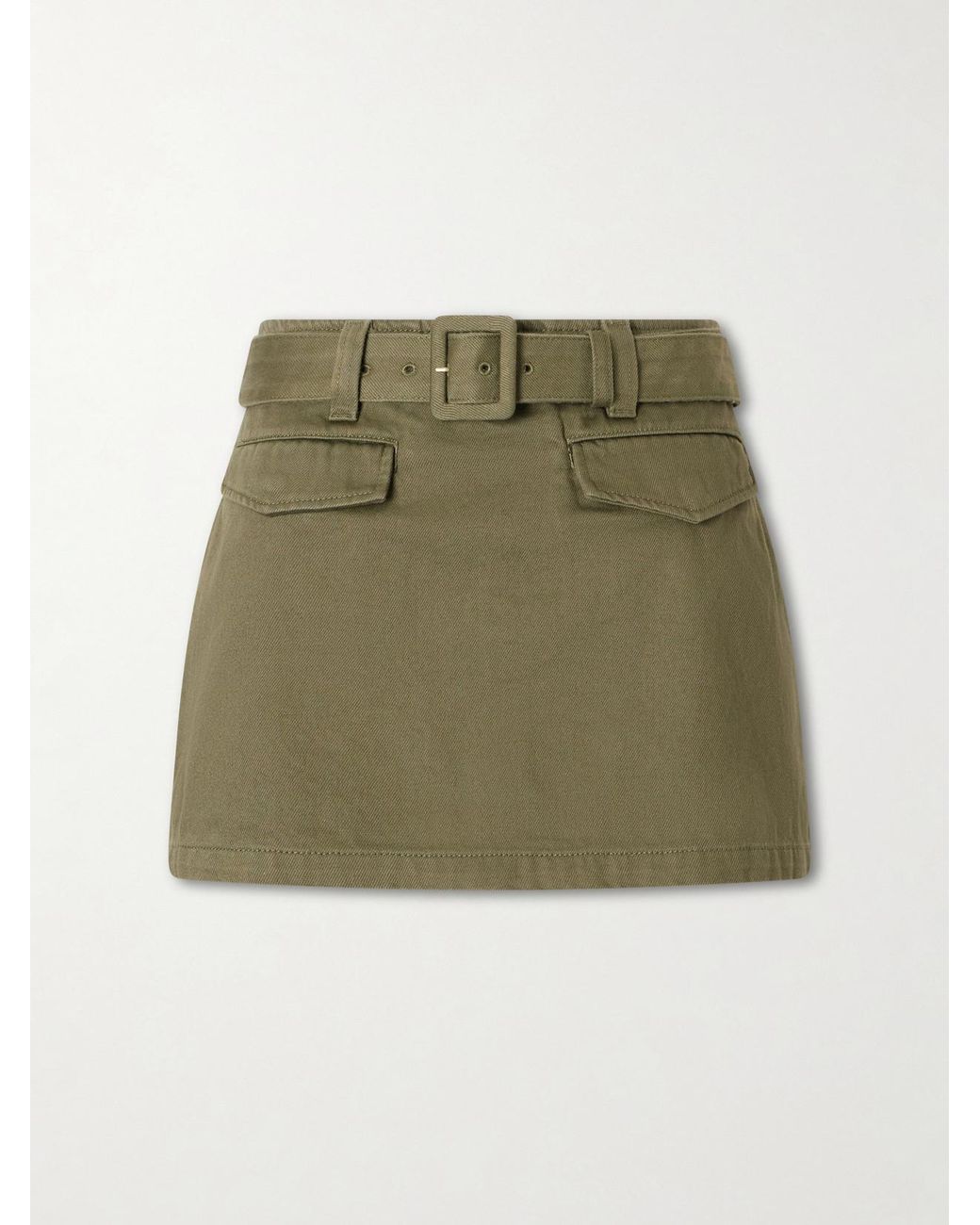 Self-Portrait Green Belted Denim Mini Skort